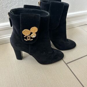 Chanel Black Velvet Ankle Boots